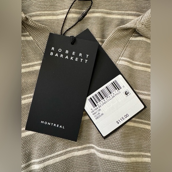 Robert Barakett Men's Myer open collar olive/tan Polo Shirt. Size Medium. NWT - Picture 7 of 10